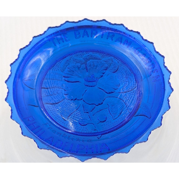 The Bartram Garden Philadelphia Glass Window Decor Pairpoint Cup Plate Blue - Picture 8 of 9